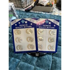 Vintage Clear Plastic Buttons 12 Pc Lot 4 Hole Sewing Craft On Cards